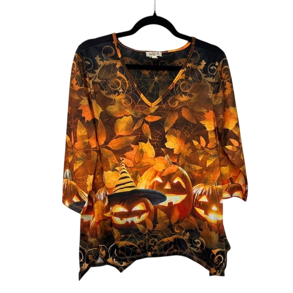 One World Halloween Pumpkin Witch Tunic Top Spooky Goth Dark Autumn XL
